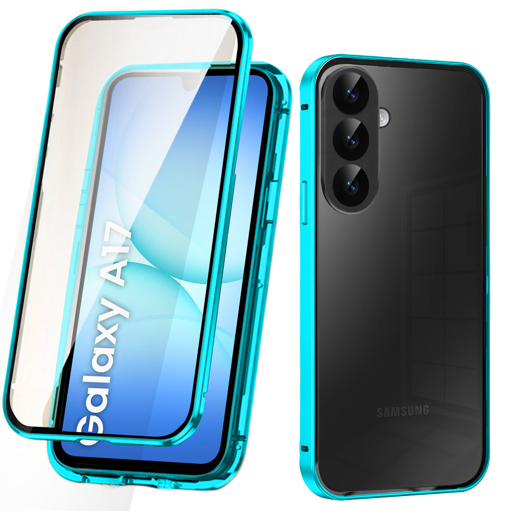 Schutzhülle Für Samsung Galaxy A17 5g, Magnetisches Dualglas, Transparent Mit Blauen Rändern