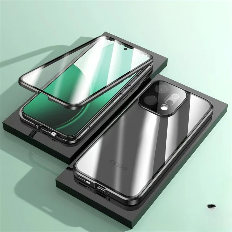 Schutzhülle Für Oppo Reno 14, Magnetisches Dualglas, Transparent Mit Schwarzen Rändern