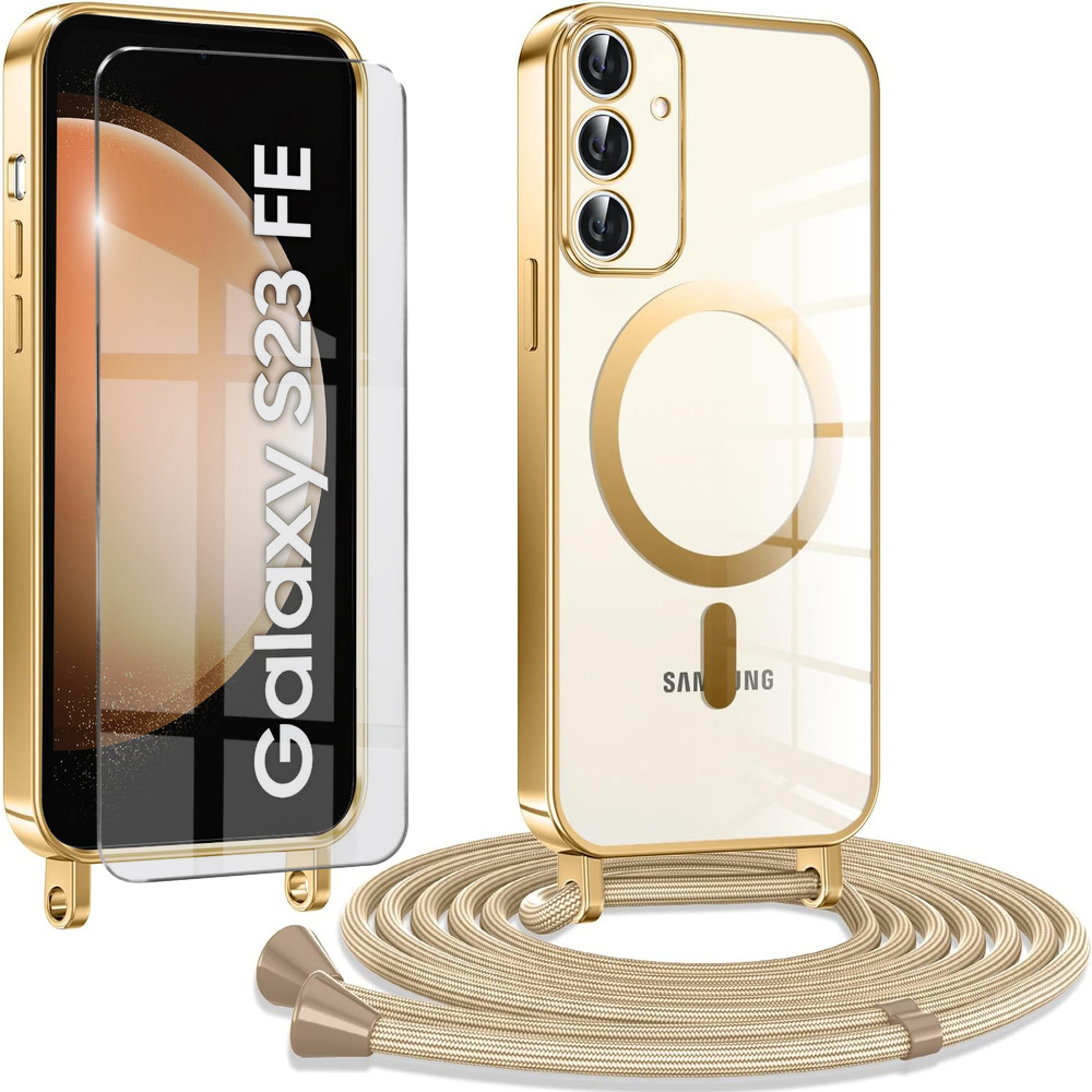 Samsung Galaxy S23 Fe Hülle, Electro Magsafe, Gold + Displayschutzfolie + Trageband