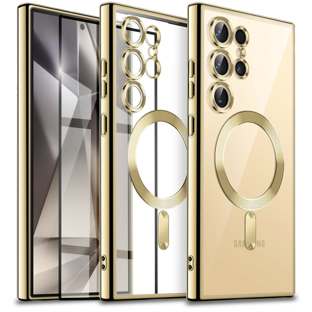 Schutzhülle Für Samsung Galaxy S24 Ultra, Electro Magsafe, Gold + Vollflächig Verklebtes Keramikglas