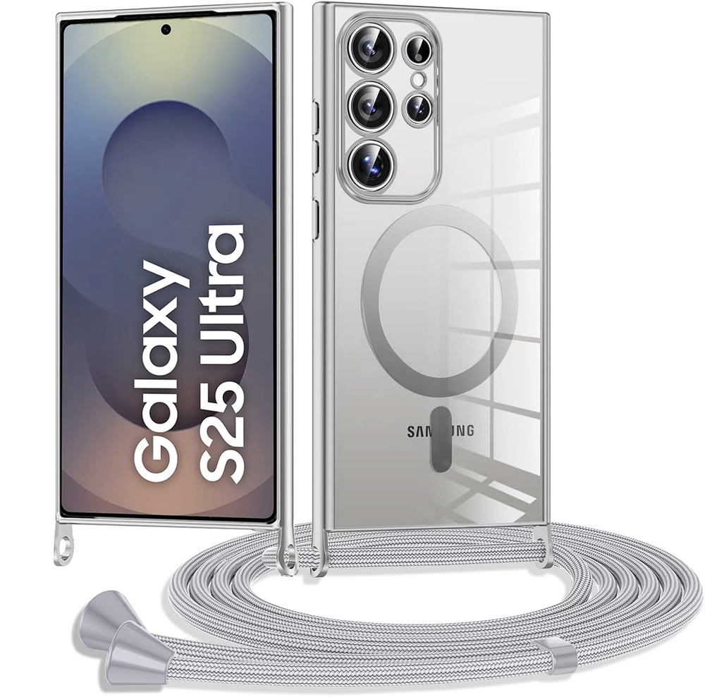 Samsung Galaxy S25 Ultra Hülle, Electro Magsafe, Silber + Trageschlaufe