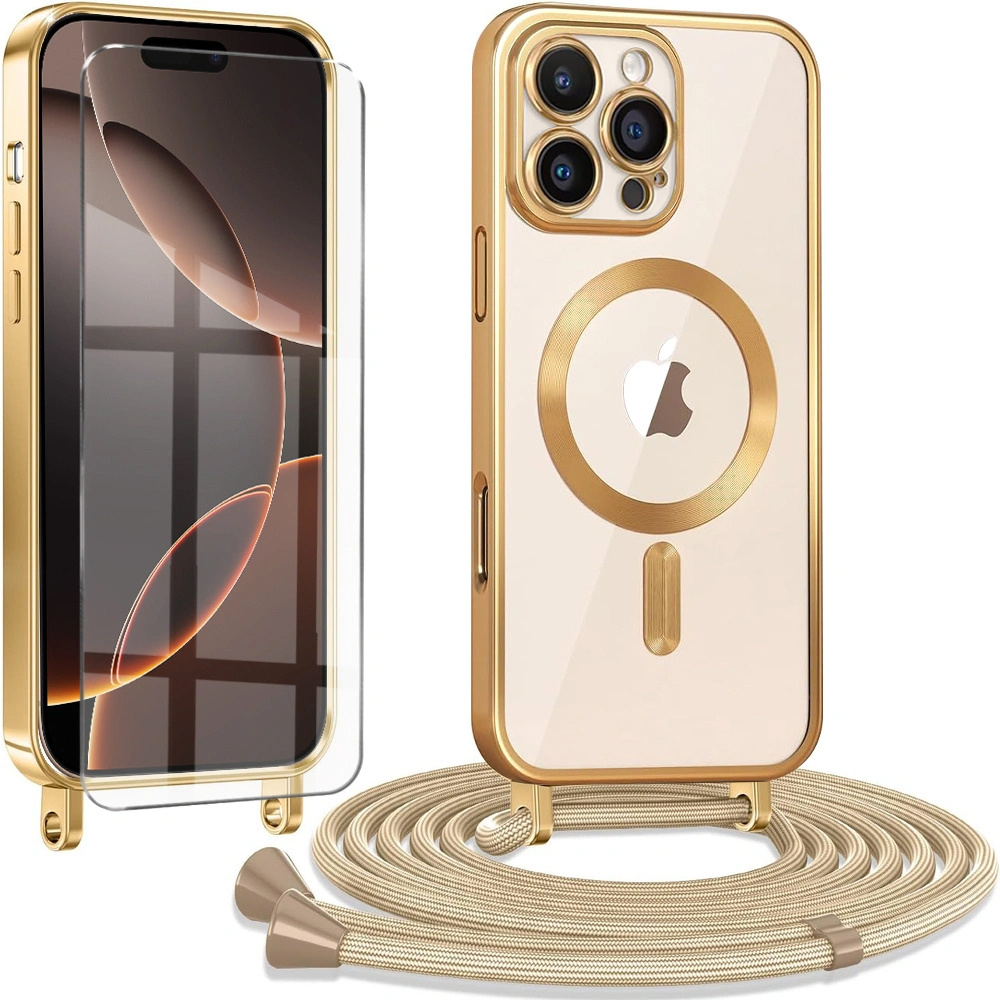 Iphone 16 Pro Max Hülle, Electro Magsafe, Gold + Displayschutzfolie + Trageband