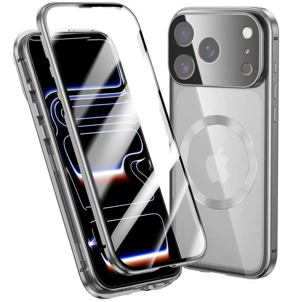 Hülle Für Iphone 17 Pro Max, Magnetisches Dualglas, Mit Magsafe-funktion, Silber