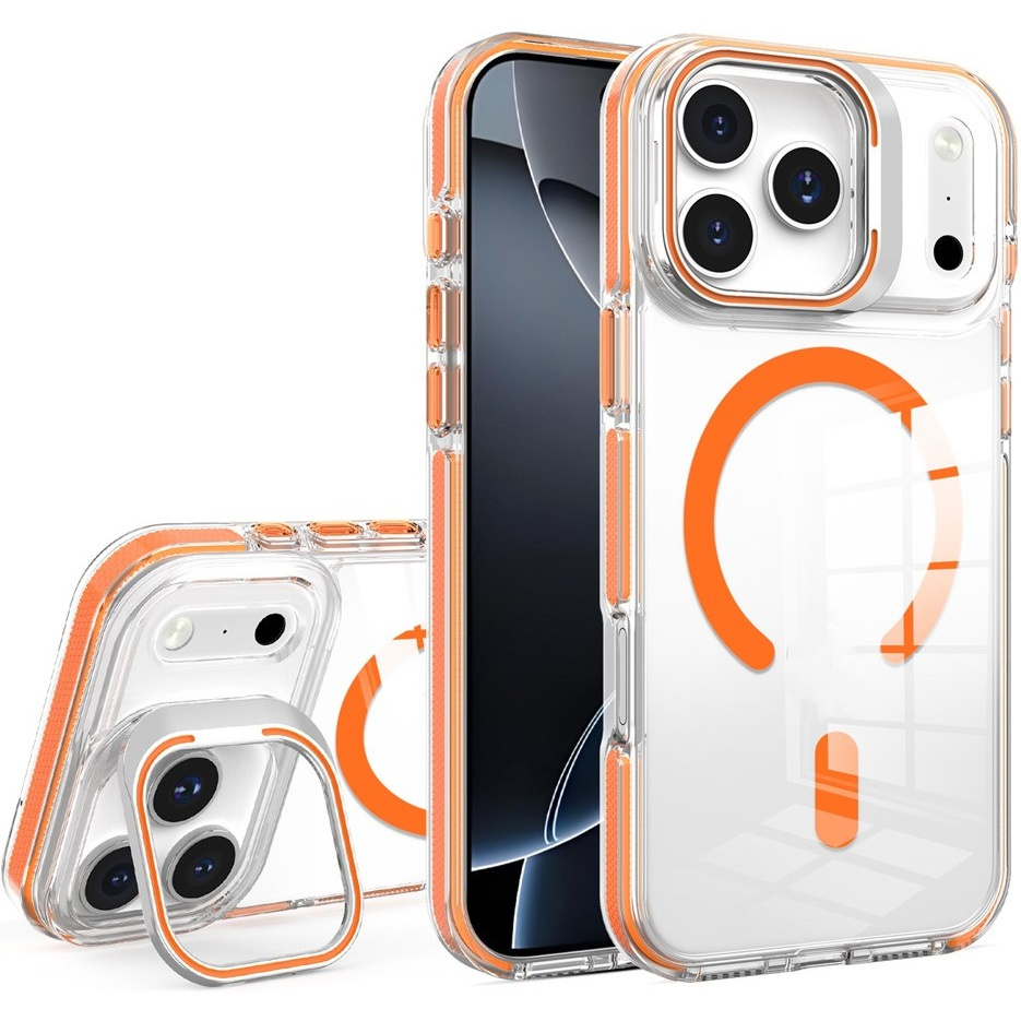 Iphone 17 Pro Magsafe Hülle Mit Ständer, Transparent Mit Orangen Akzenten