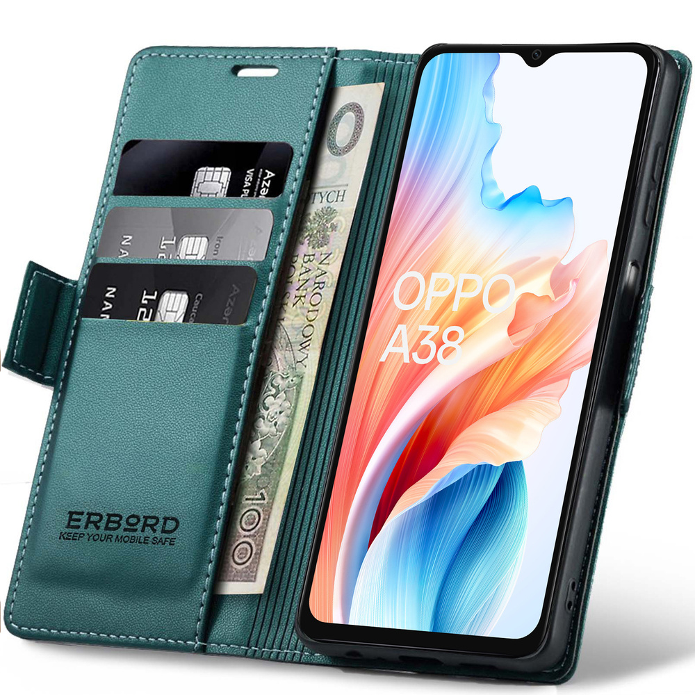 Oppo A38 / A18 Hülle, Glänzende Litschi-klapphülle, Grün