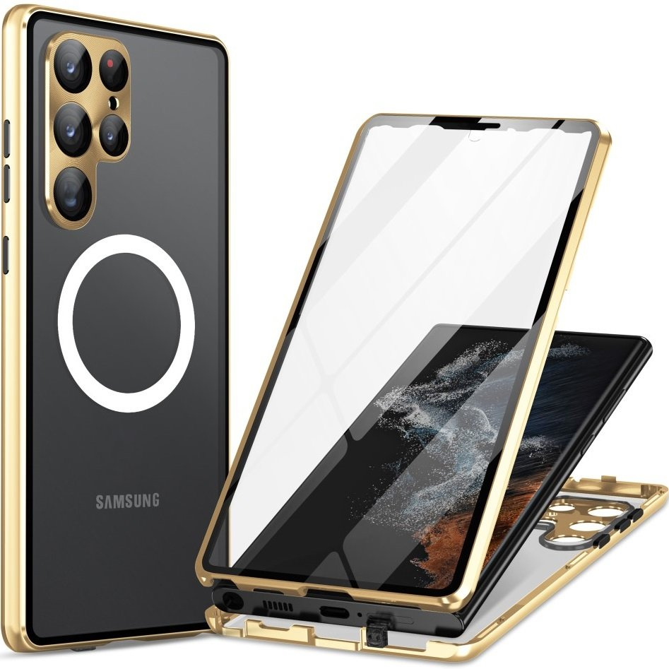Magnetische Magsafe-schutzhülle Aus Dualglas Für Samsung Galaxy S22 Ultra, Gold