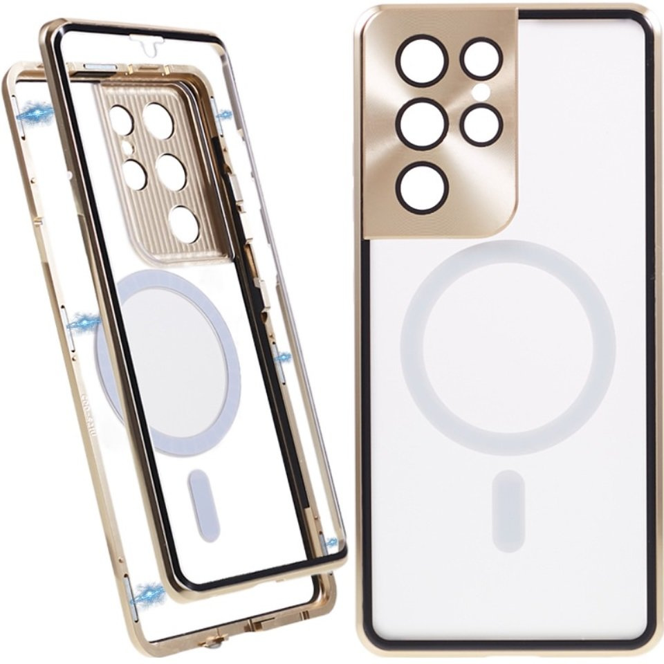 Magnetische Magsafe-schutzhülle Aus Dualglas Für Samsung Galaxy S21 Ultra, Gold