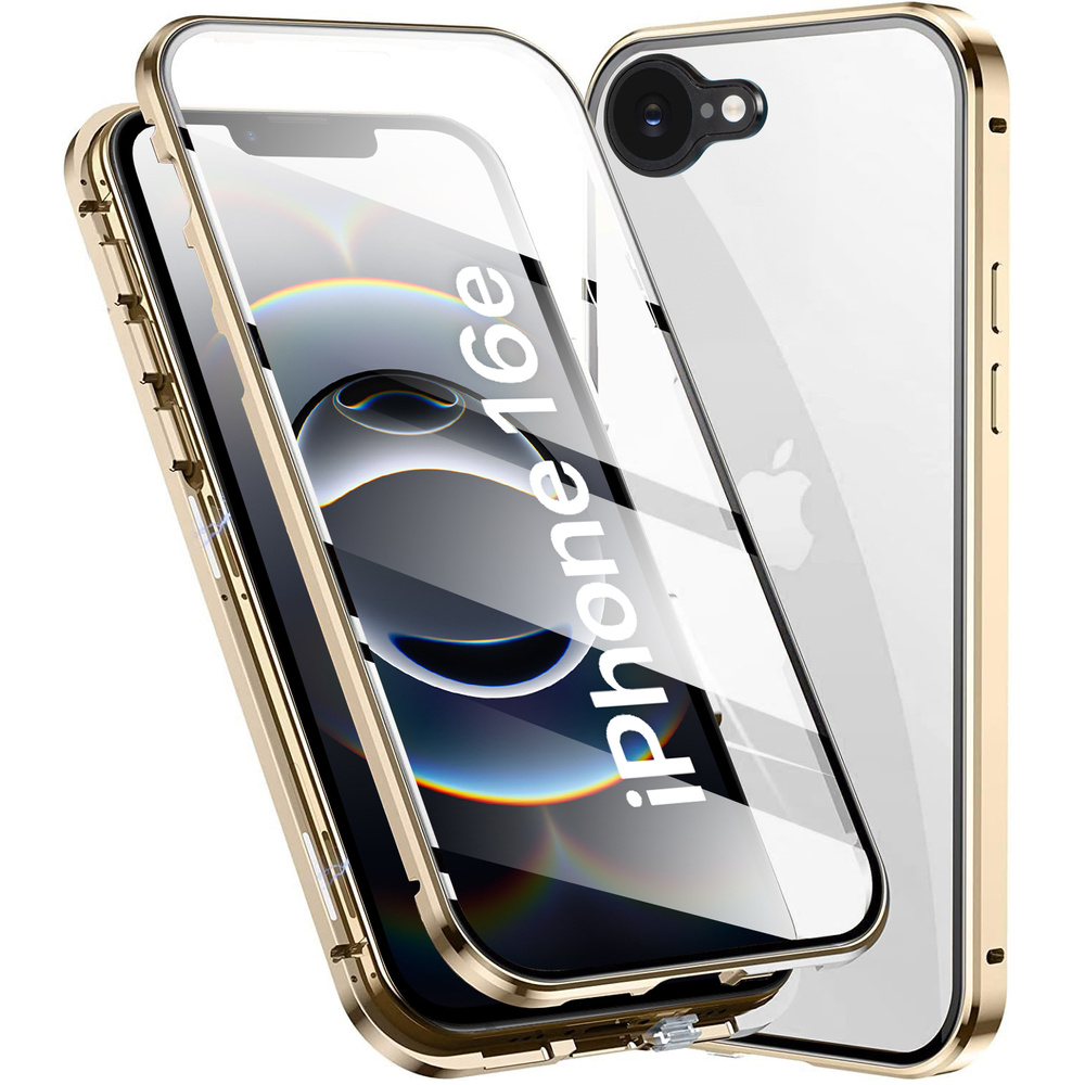 Iphone 17e / 16e Hülle, Magnetisches Doppelglas, Gold
