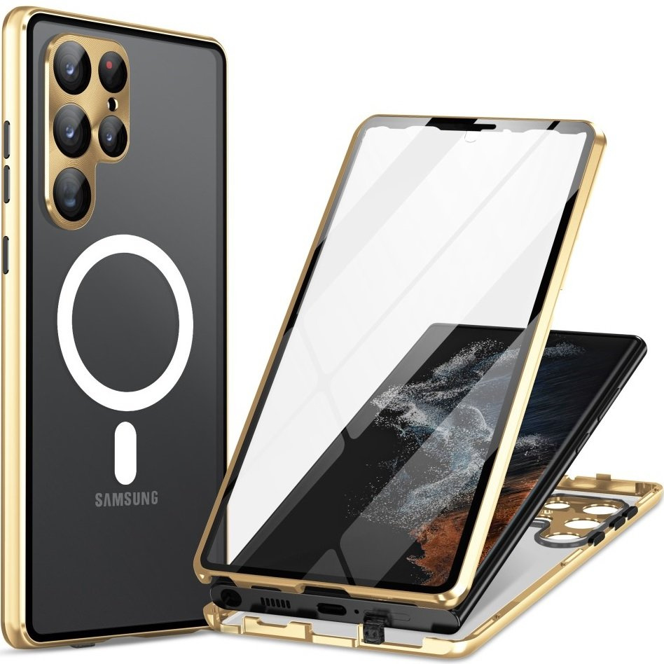 Magnetische Magsafe-schutzhülle Aus Dualglas Für Samsung Galaxy S23 Ultra, Gold