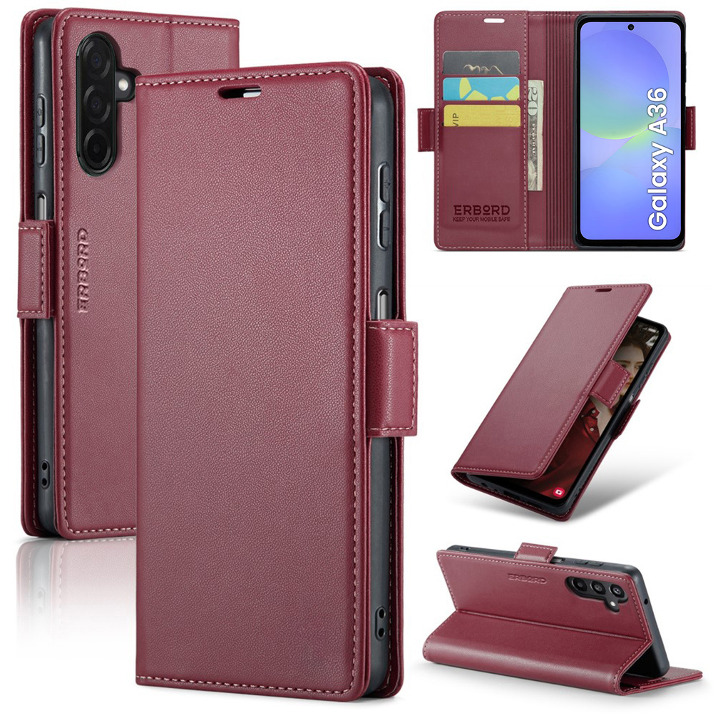 Samsung Galaxy A36 5g Hülle, Glänzendes Litschi, Klapphülle Mit Brieftaschenfunktion, Rot
