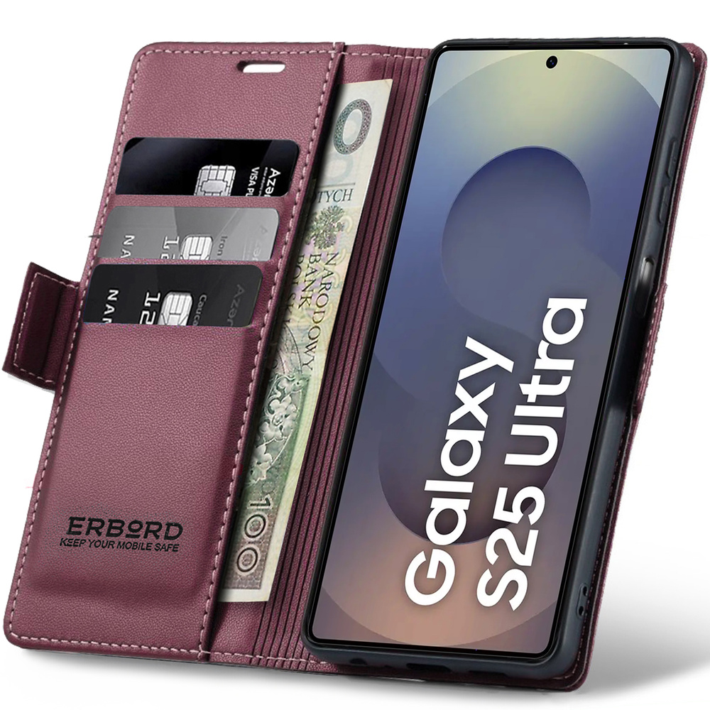 Samsung Galaxy S25 Ultra Hülle, Glänzendes Litschi, Klapphülle, Rot