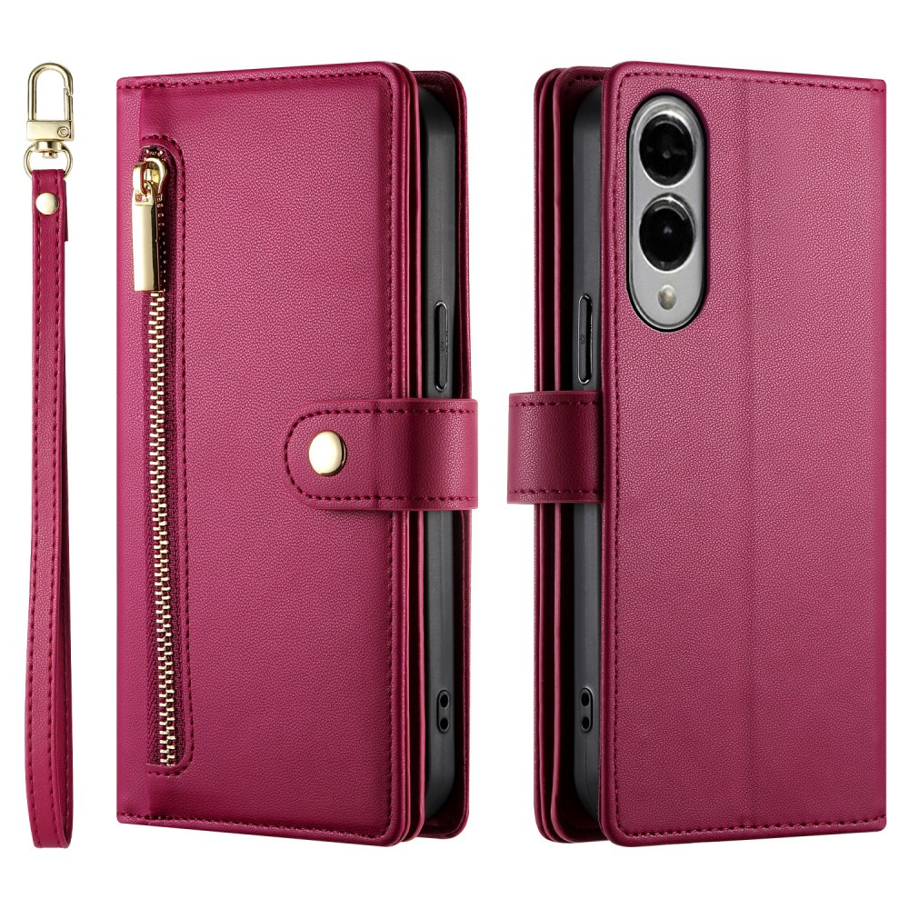 Samsung Galaxy S25 Edge Klapphülle, Brieftaschenfach Mit Reißverschluss, Rot