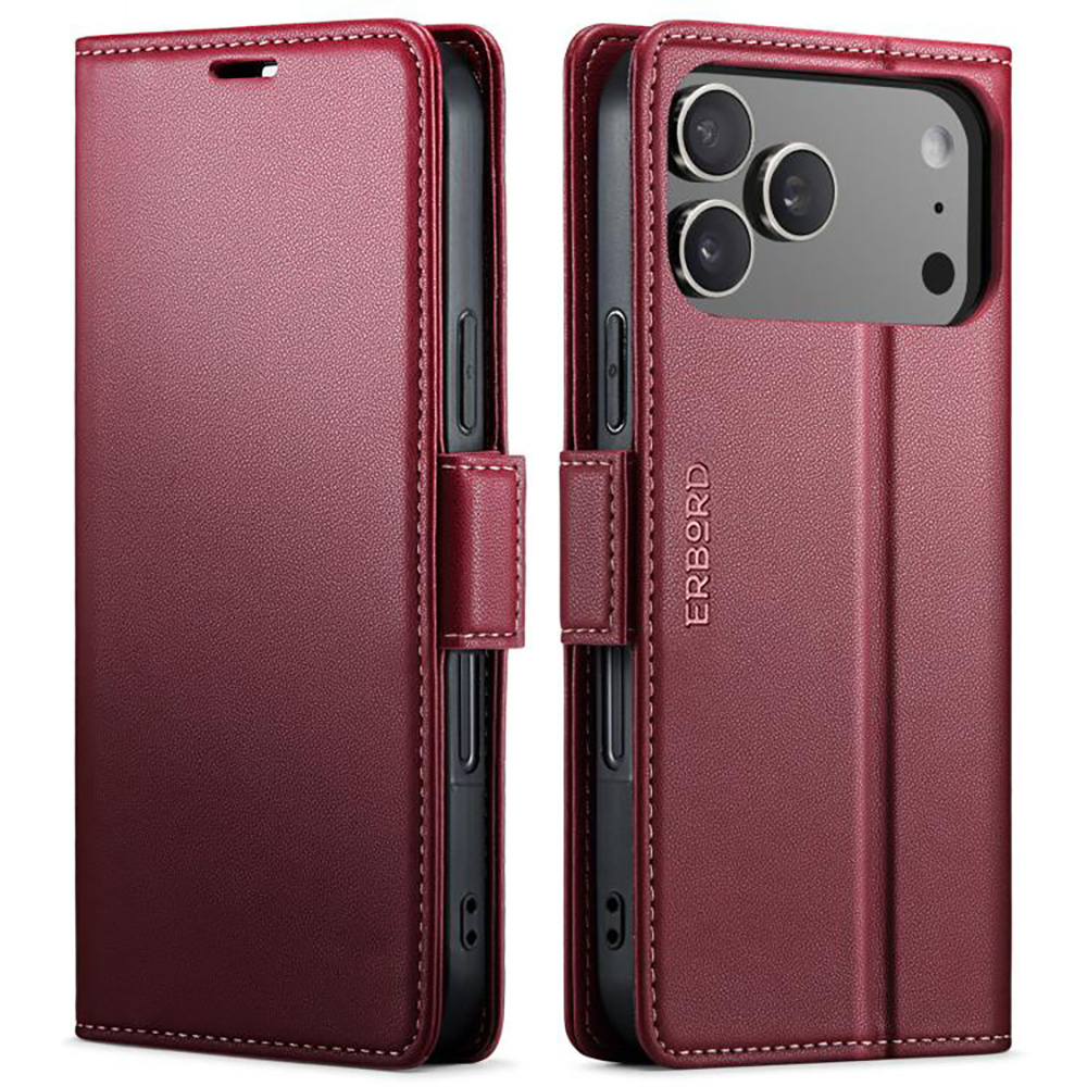 Iphone 17 Pro Max Hülle, Glänzendes Litschi, Klapphülle Mit Brieftaschenfunktion, Rot
