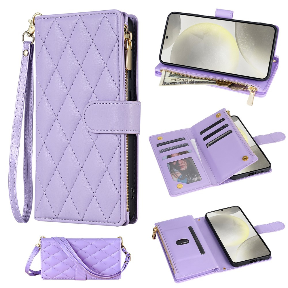 Samsung Galaxy S25 Edge Flip Case, Rhombus Crossbody, Lila