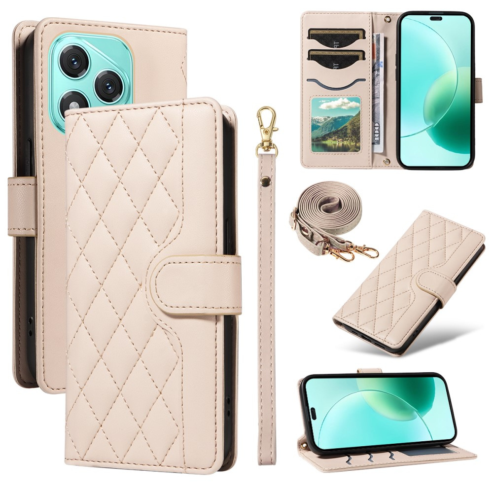 Rhombus Pu-leder-geldbörsenhülle Mit Tragegurt Für Honor 400 Lite – Beige