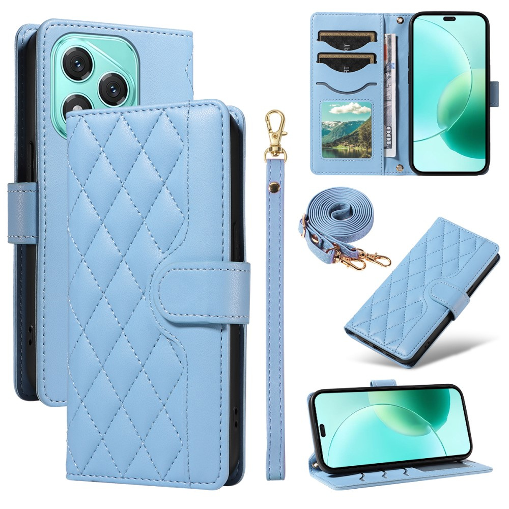 Rhombus Pu-leder-geldbörsenhülle Mit Tragegurt Für Honor 400 Lite – Blau