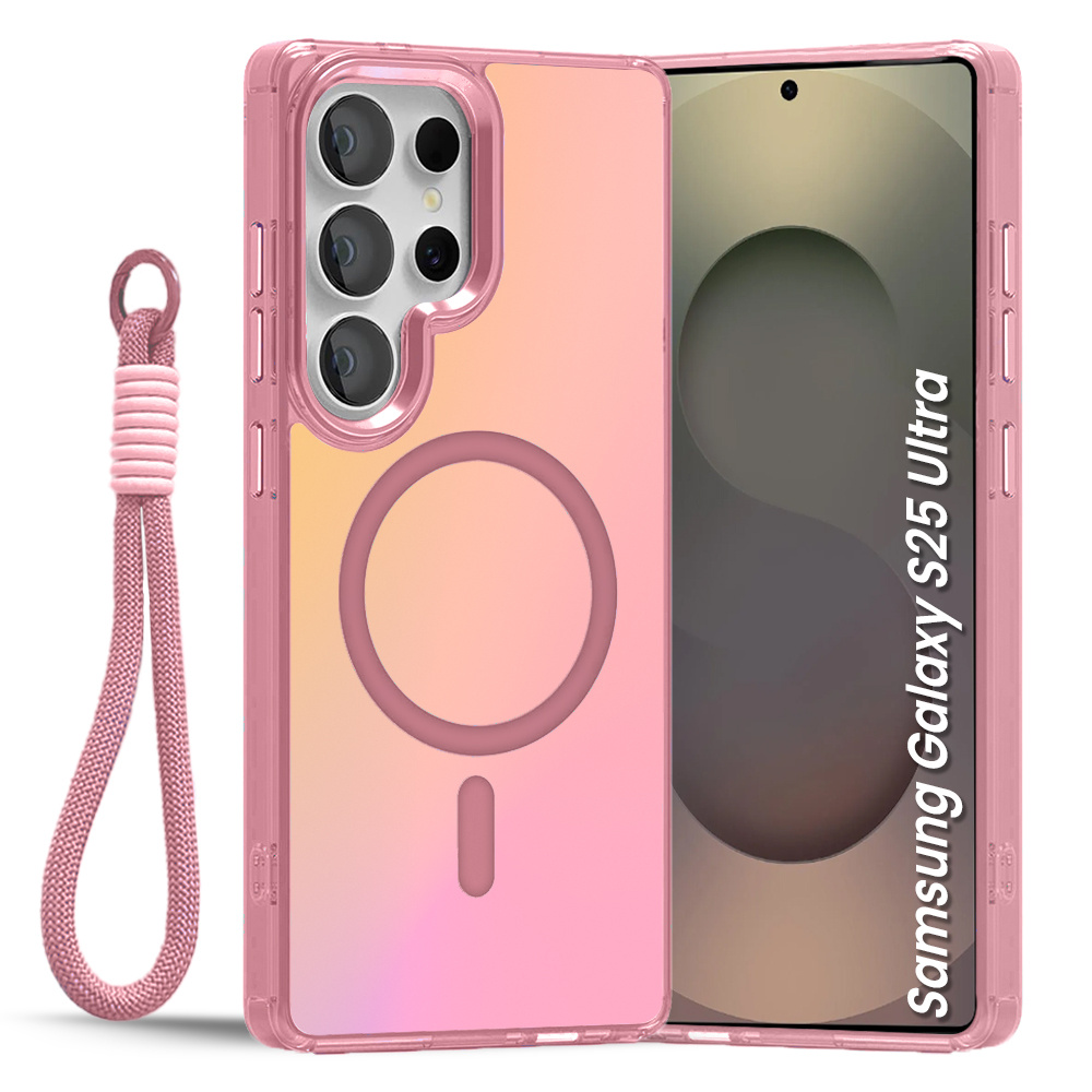 Samsung Galaxy S25 Ultra Magsafe Laser Tpu-hülle Mit Tragegurt – Pink/bunt