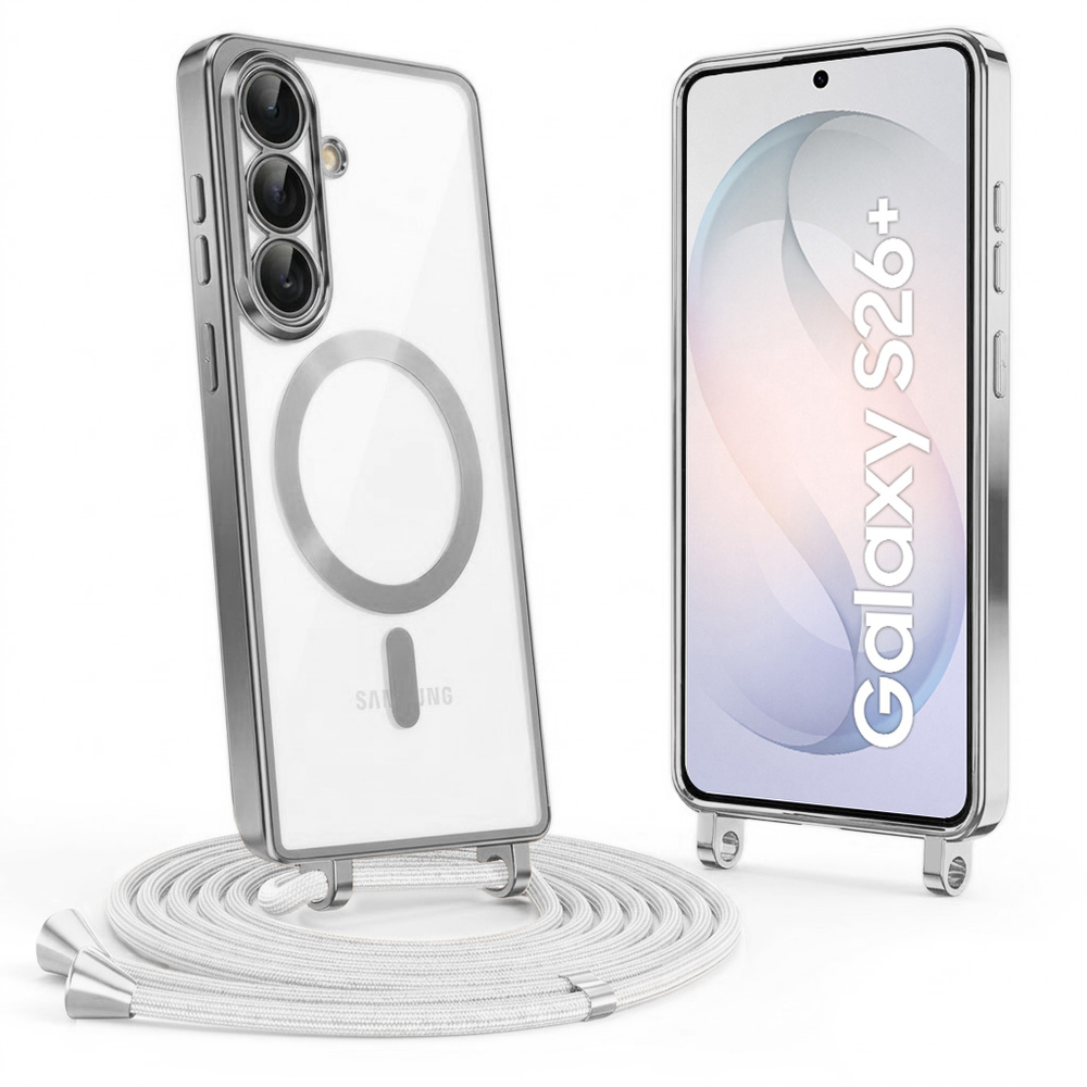 Schutzhülle Für Samsung Galaxy S26 Plus, Electro Magsafe, Silber + Trageband