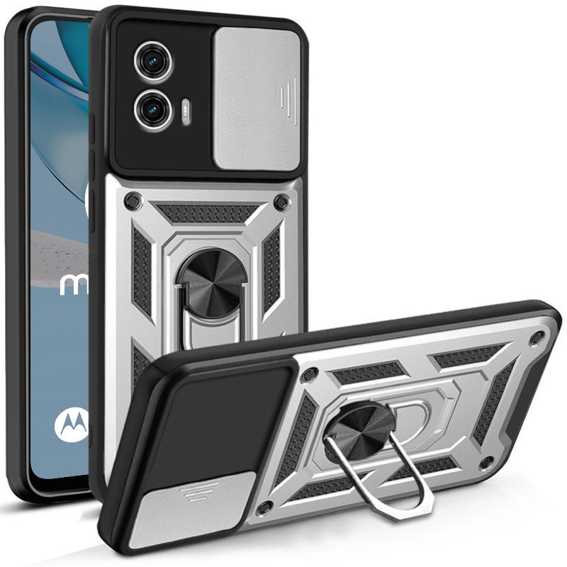 Gepanzerte Schutzhülle Für Motorola Moto G53 5g, Camshield Slide, Silber
