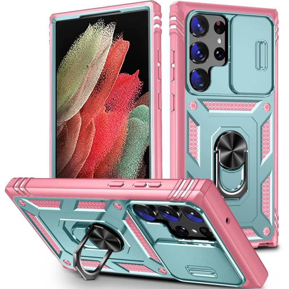 Schutzhülle Mit Schutzfunktion Für Samsung Galaxy S23 Ultra, Camshield Slide, Grün/pink