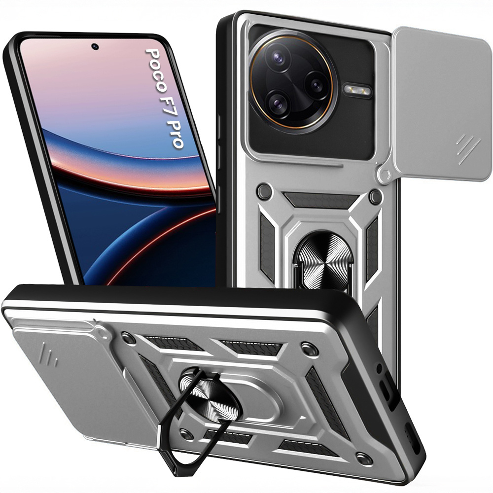 Gepanzerte Schutzhülle Für Xiaomi Poco F7 Pro, Camshield Slide, Silber