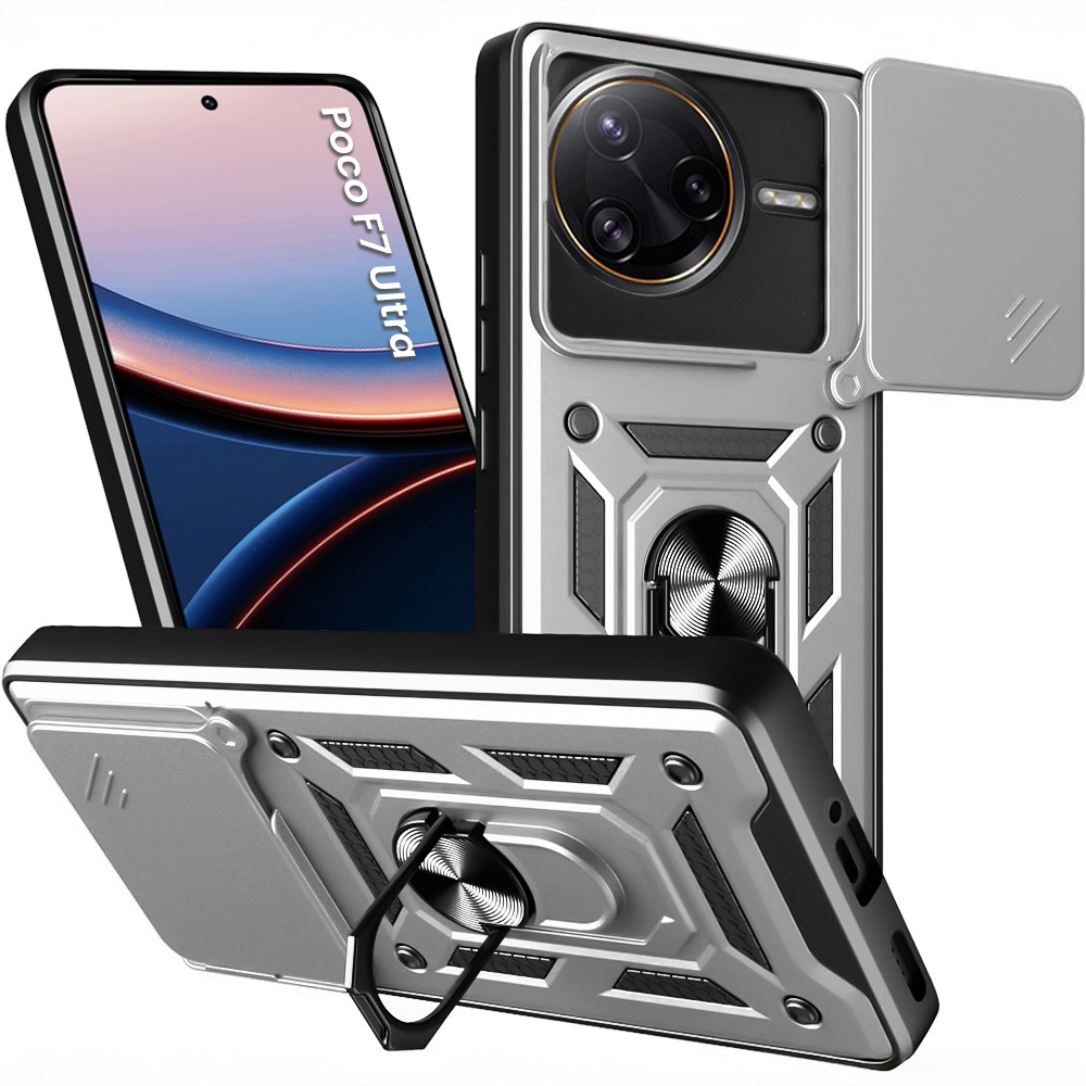 Gepanzerte Schutzhülle Für Xiaomi Poco F7 Ultra, Camshield Slide, Silber