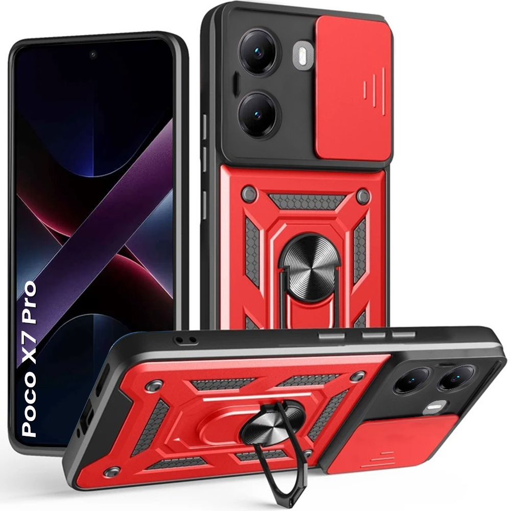 Schutzhülle Mit Schutzfunktion Für Xiaomi Poco X7 Pro 5g, Camshield Slide, Rot
