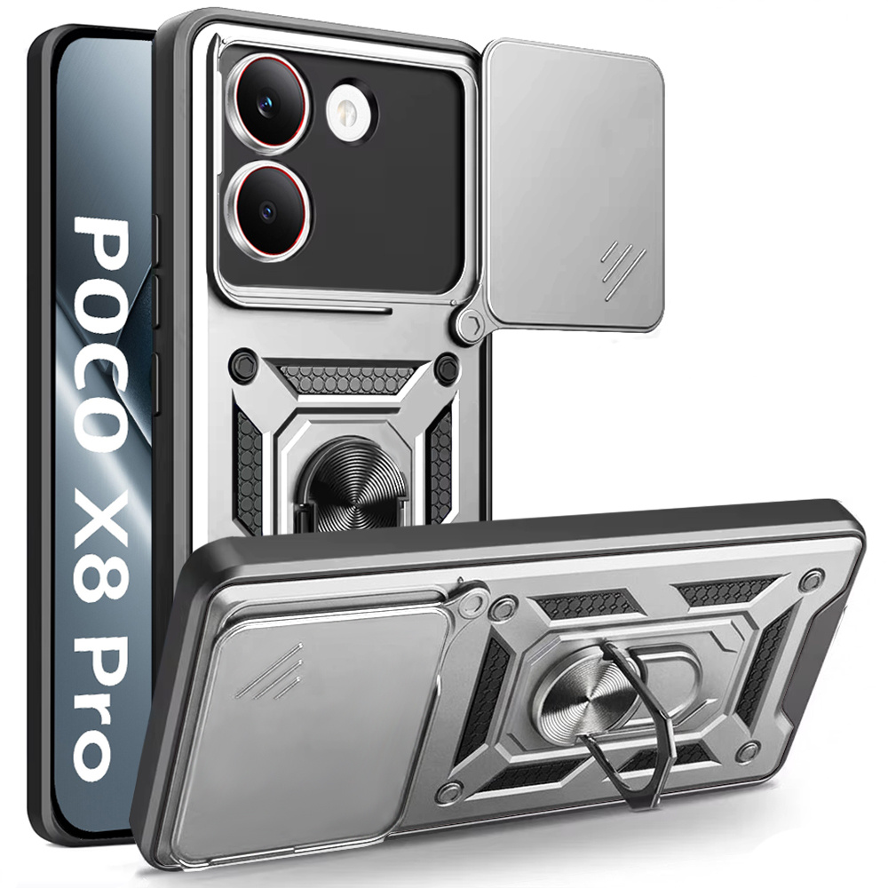 Gepanzerte Schutzhülle Für Xiaomi Poco X8 Pro, Camshield Slide, Silber