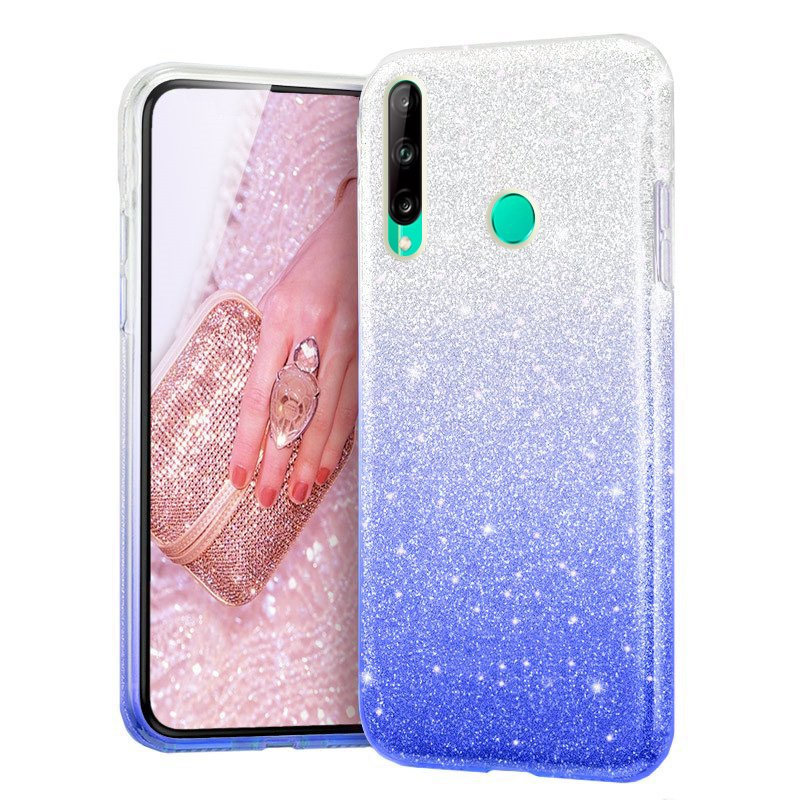 Huawei P40 Lite E Glitzerhülle, Silber/blau
