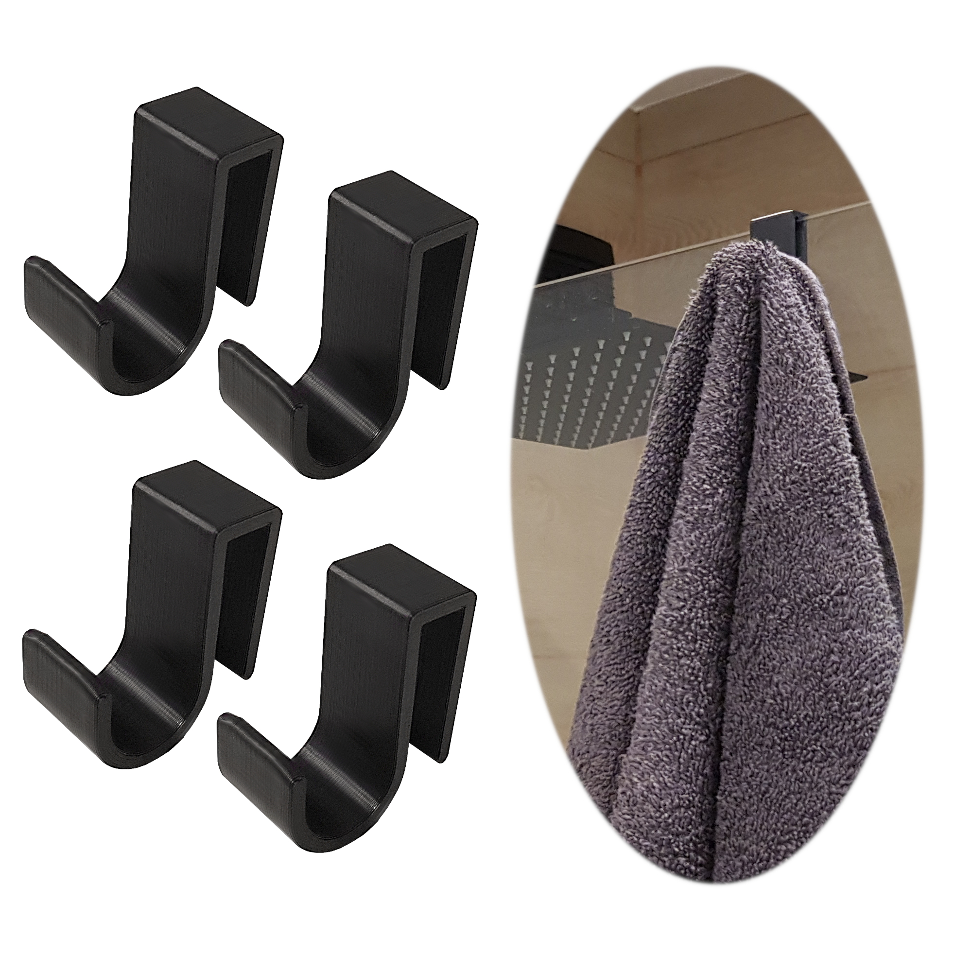 Set Mit 4 Duschglasaufhängern, 8 Mm, Schwarz