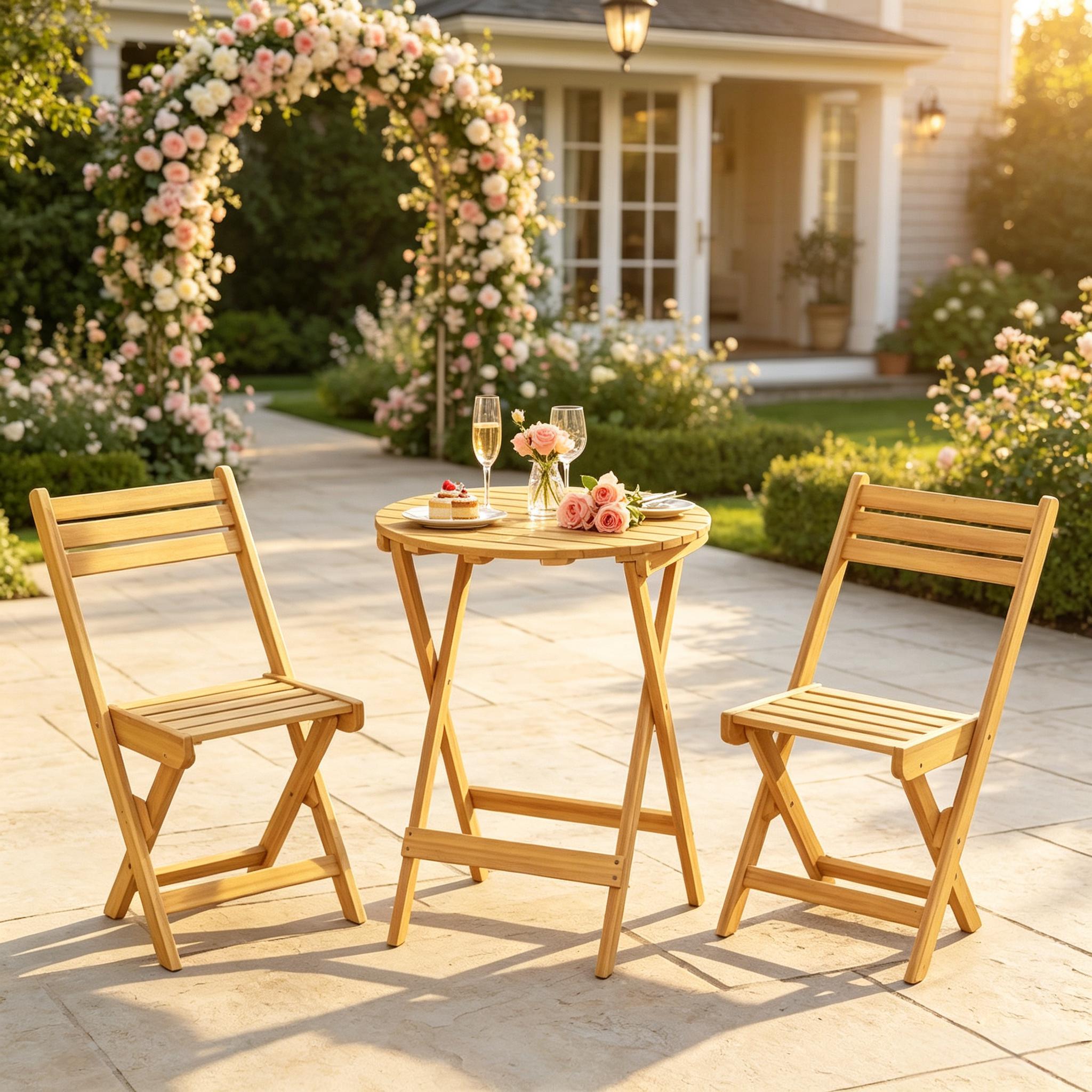 Moderner Bistro-tisch Mit Passenden Klappstühlen, Praktisches Gartenmöbel-set Mit Klappbarem Tisch Und Zwei