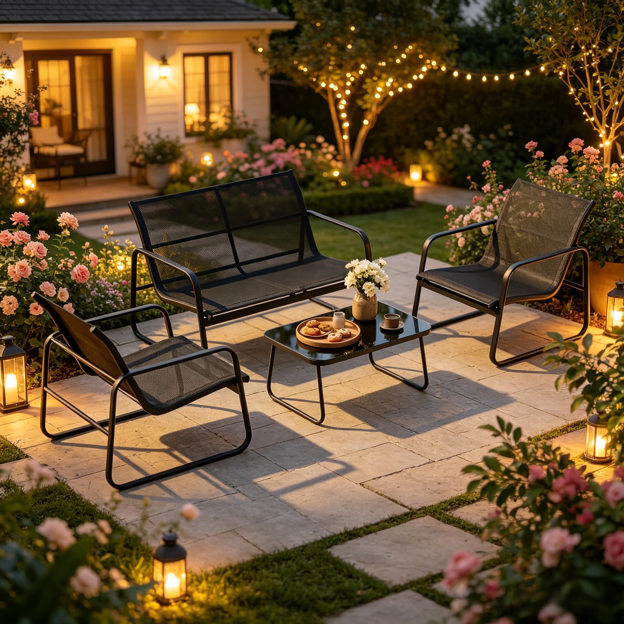 Garten-chat-set, Modernes 4-teiliges Gesprächsset, Stilvolles Terrassensitz(nur Mit 1pcs Esstisch,3pcs Stühle)