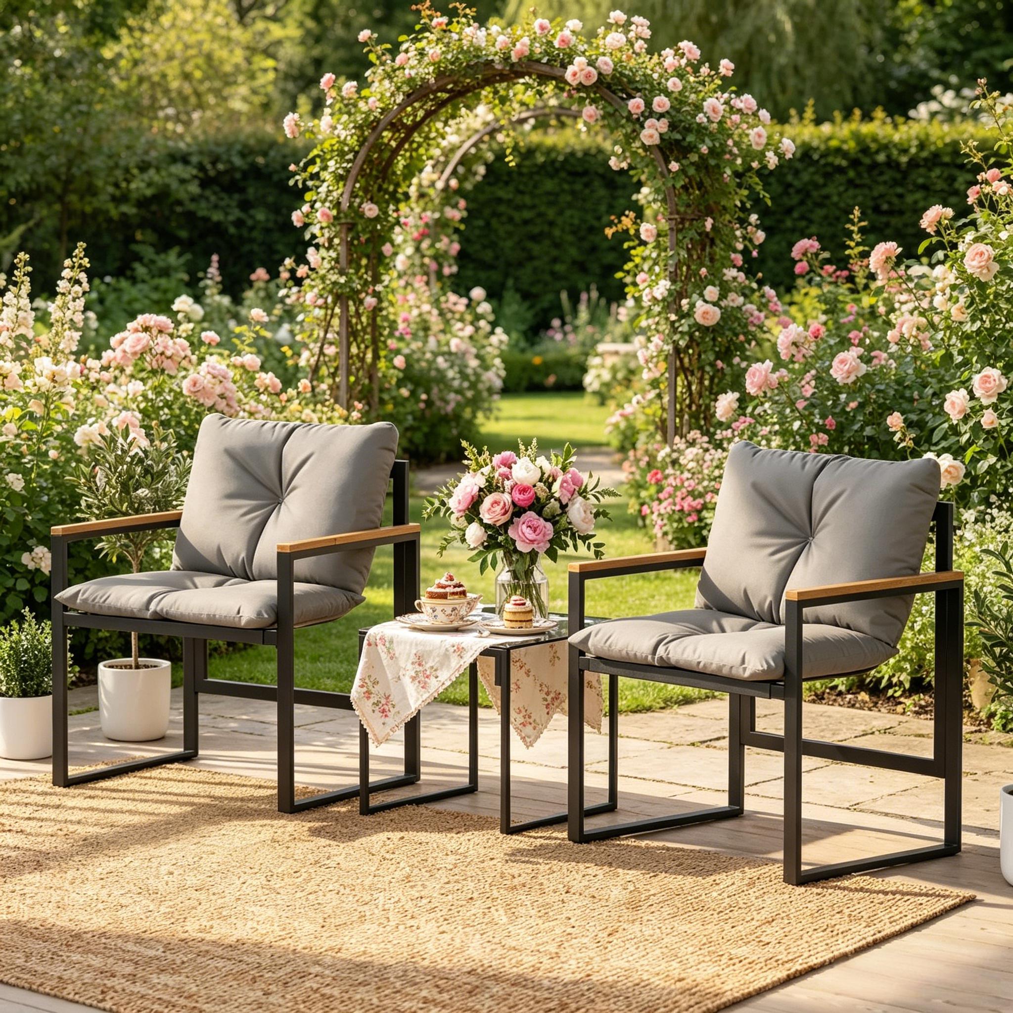 Akzentstühle Und Tisch, Stilvolle 3-teilige Terrassensitze, Lounge Chair Set, Minimalistische Chat Möbel