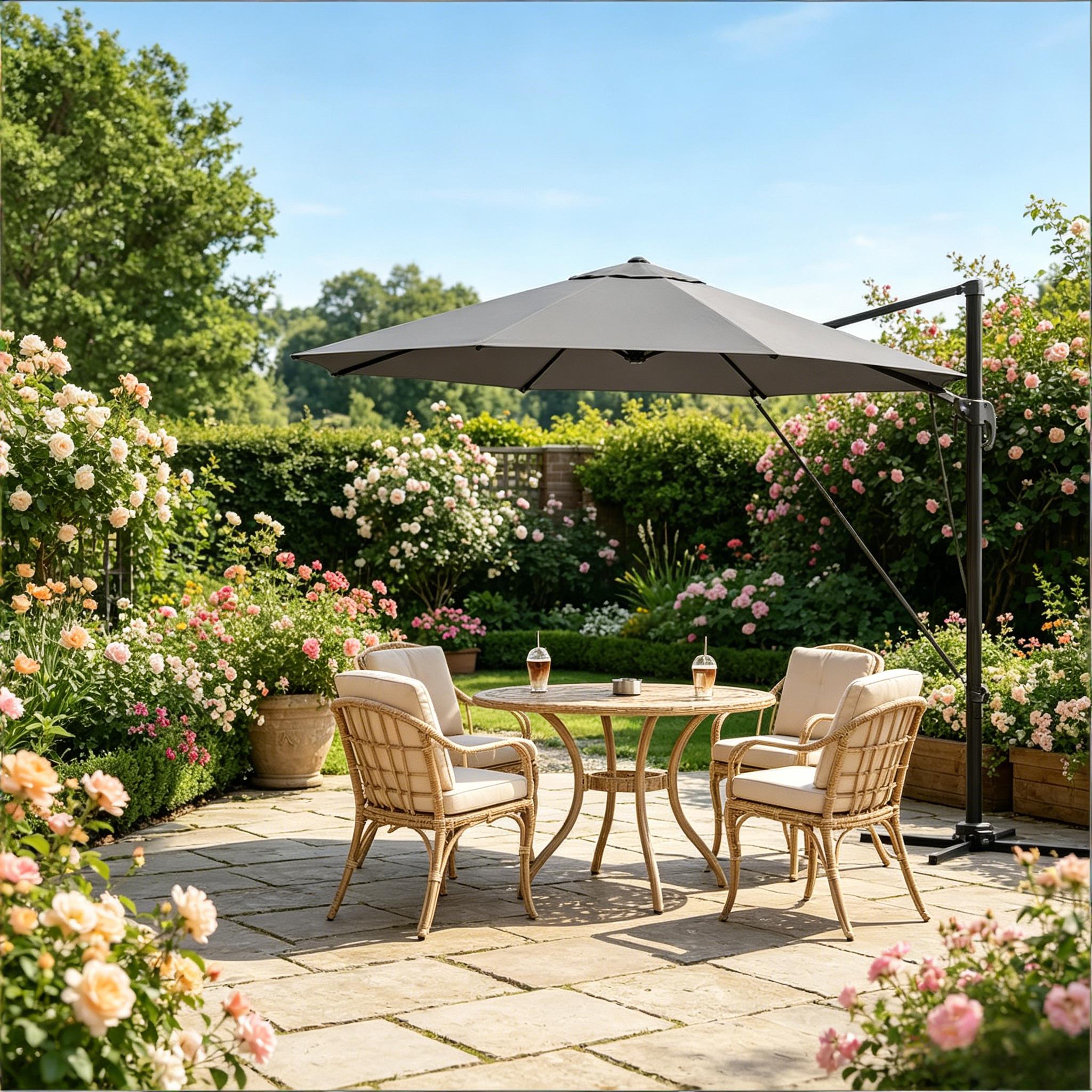 Sonnenschirm, Runder Balkon Sonnenschirm, Gartenblad Mit Kreuzförmiger Stahlbasis(nur Mit Sonnenschirm )