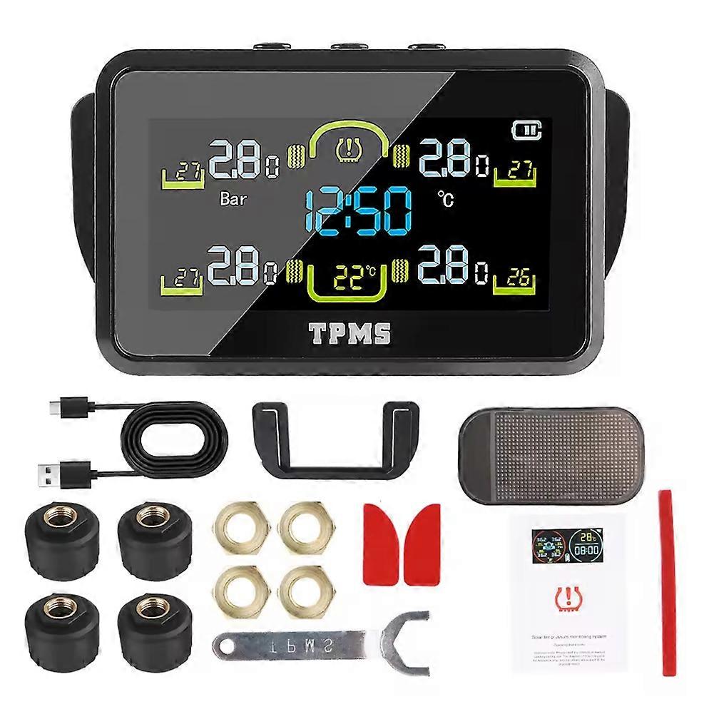 Mit 4 Externen Sensoren Solar Tpms T14-1 Reifendrucküberwachungssystem Autoreifendrucküberwachung Temperaturwarnung