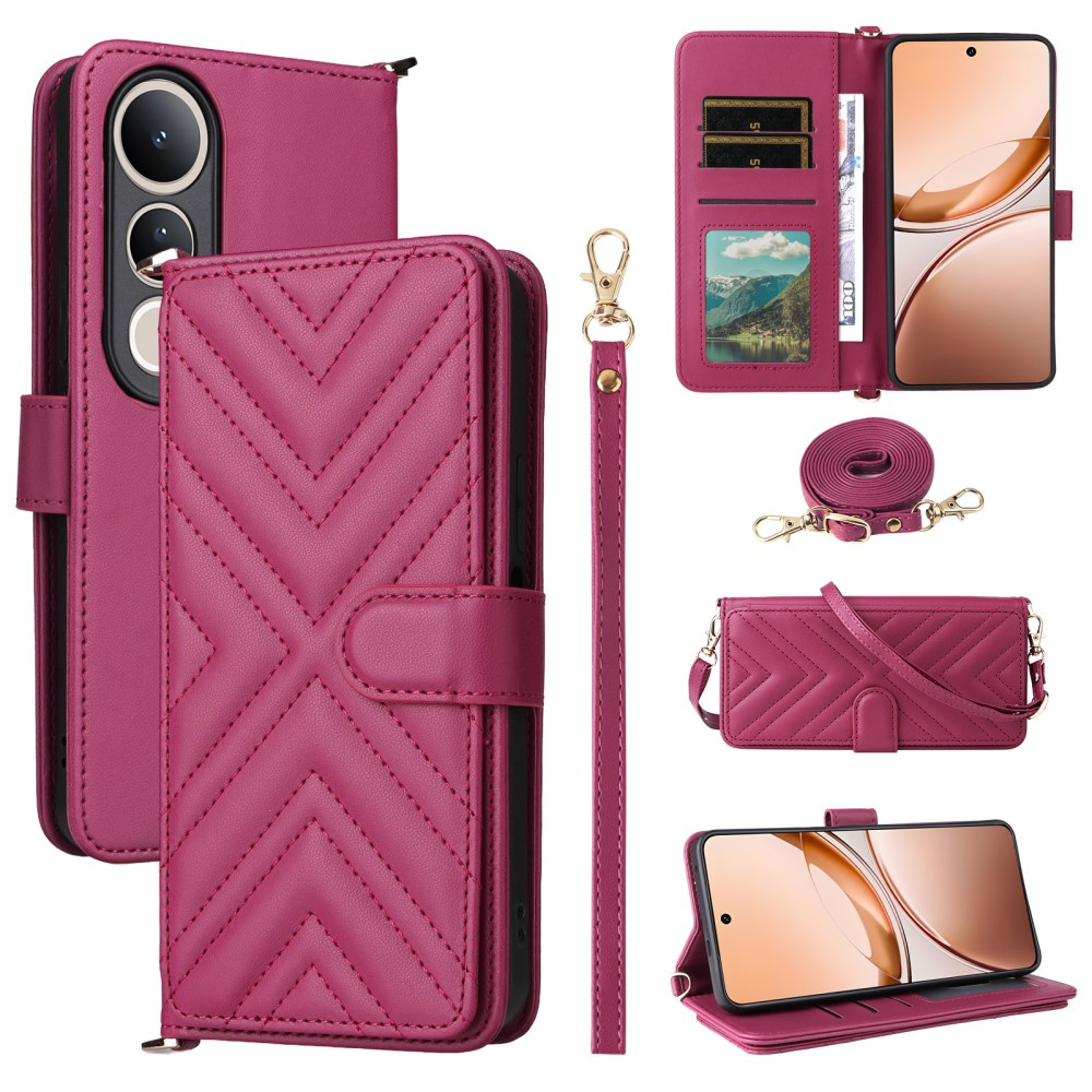 Brieftaschenhülle Mit Schultergurt Für Vivo V50 Lite 5g – Pink