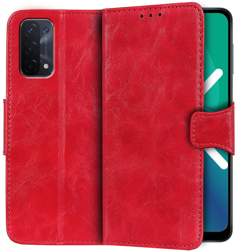 Leder-brieftaschenhülle Für Oppo A54 5g/a74 5g/a93 5g, Rot