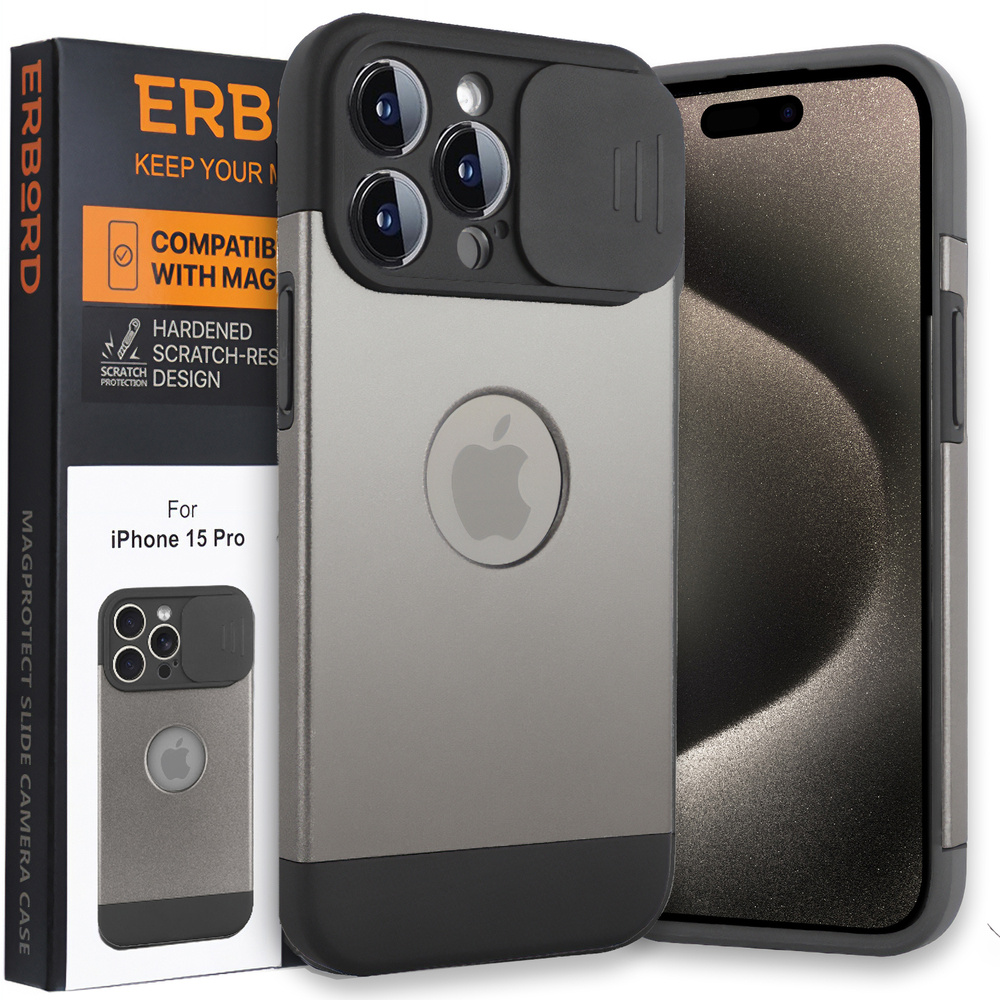 Iphone 15 Pro Hülle, Magprotect Cam Slider Für Magsafe, Titangrau + Gehärtetes Glas