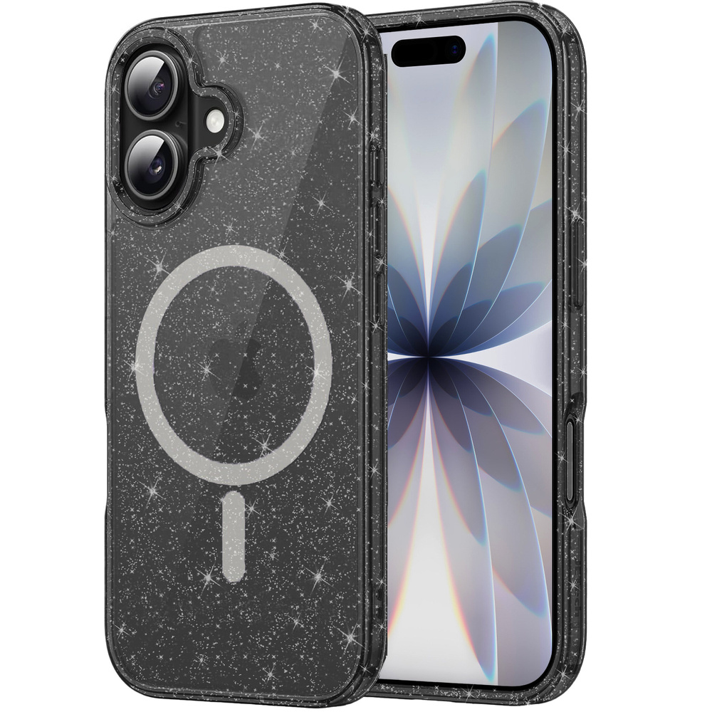 Iphone 17 Hülle, Magsafe-resistent, Glitzer, Halbtransparent Schwarz