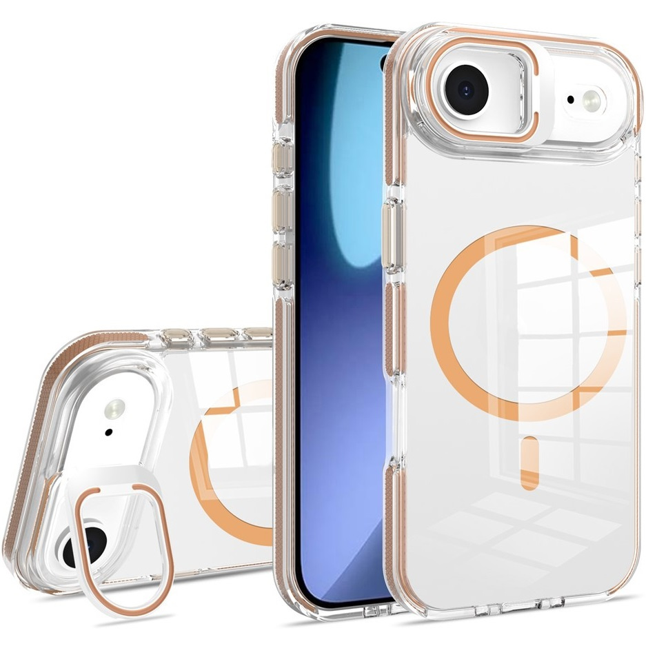 Iphone Air Hülle, Magsafe-kompatibel, Mit Ständer, Transparent Mit Goldenen Akzenten