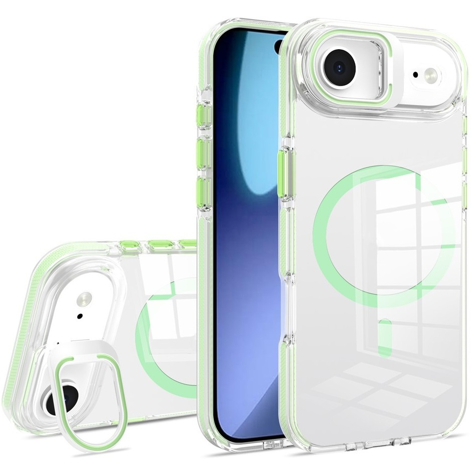 Iphone Air Hülle, Magsafe-kompatibel, Mit Ständer, Transparent Mit Grünen Akzenten