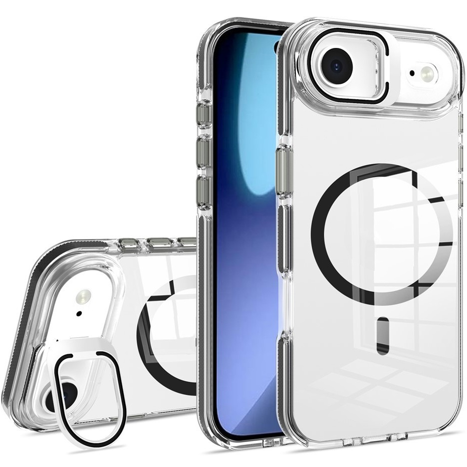 Iphone Air Hülle, Magsafe-kompatibel, Mit Ständer, Transparent Mit Schwarzen Akzenten