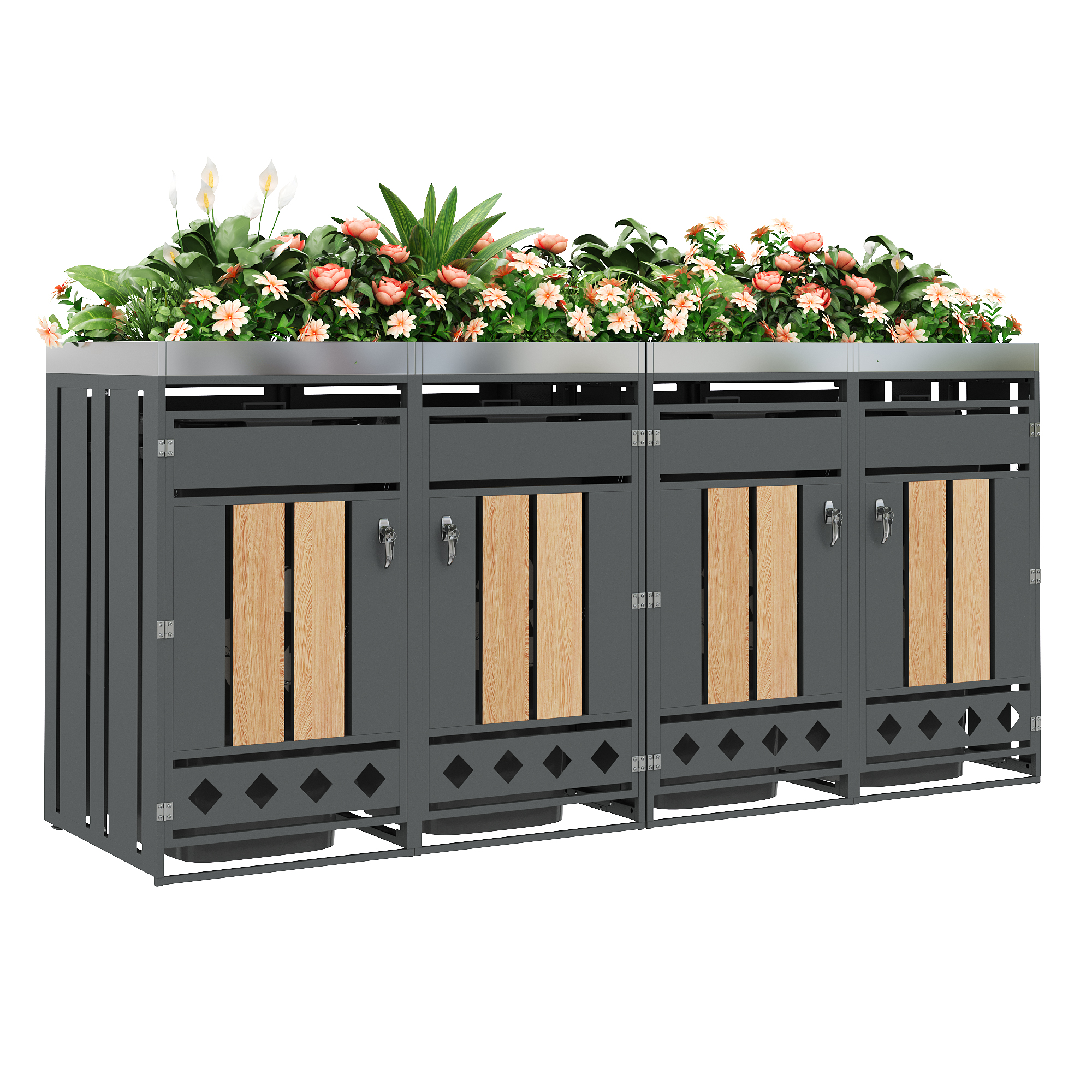 Mülltonnenbox, Mit Rautenförmigen Belüftungslöchern, Trash Storage Compartments, Abschließbar, Vier
