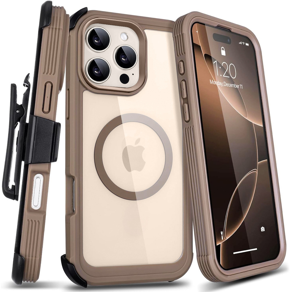 Schutzhülle Für Iphone 16 Pro, Stoßfester Gürtelclip, Kompatibel Mit Magsafe, Mit Clip, Wüsten-titan