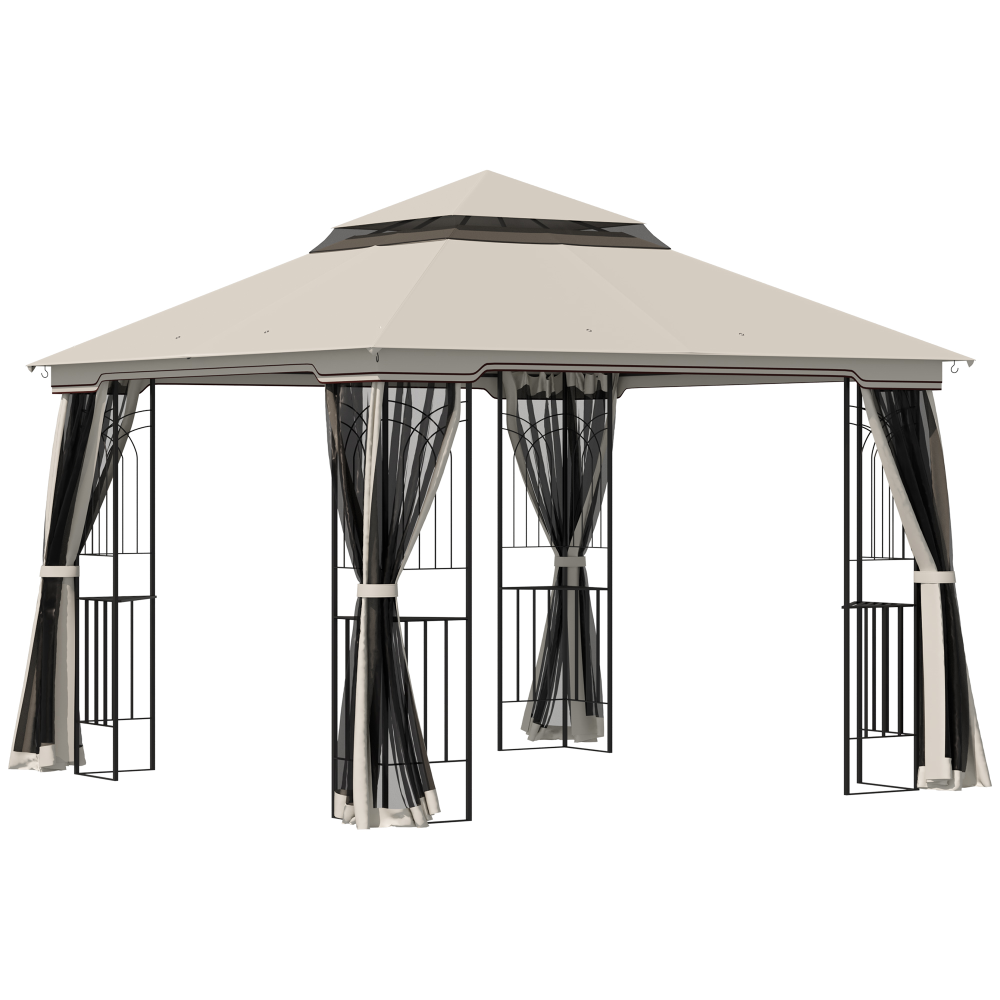 Gartenpavillon Mit Doppeldach Festzelt Zelt 2,99 X 2,99 M Mit 4 Seitenwänden Aus Metall Und Polyester In Beige