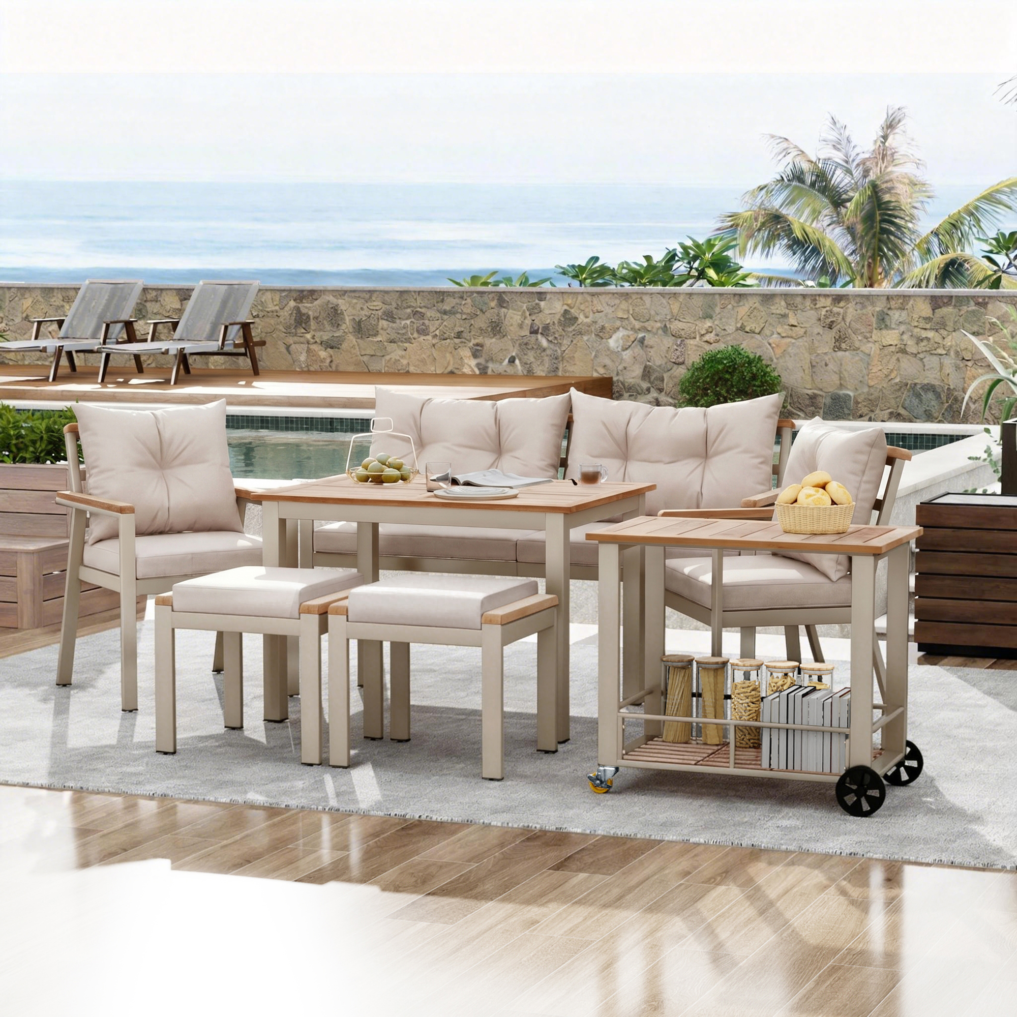 Esstisch- Und Stuhlset Aus Akazienholz, Gartenmöbel, 6-7-sitzer-garten-esstisch- Und Stuhlset Mit Sesseln Und