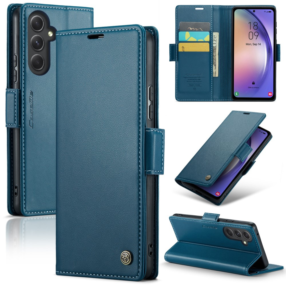 Caseme Flip Case Für Samsung Galaxy A54 5g, Litschi-geldbörse, Blau