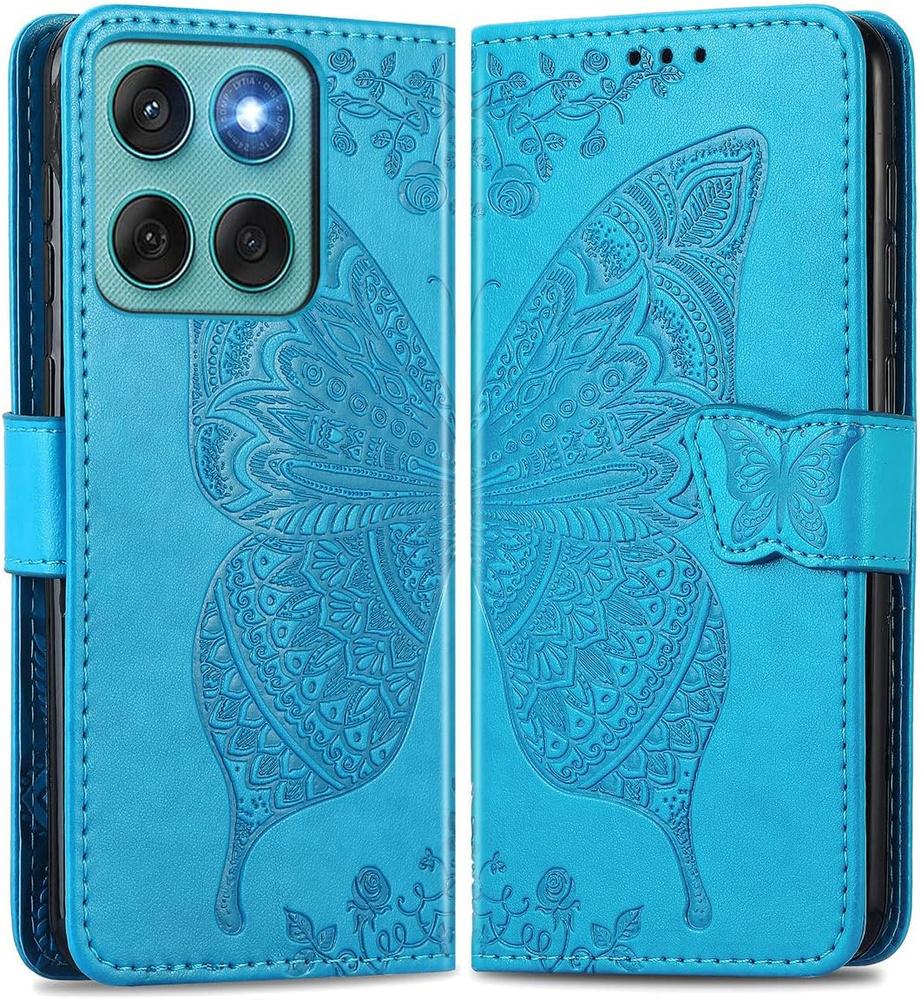 Klapphülle Für Motorola Edge 60 / 60 Fusion, Schmetterling, Blau