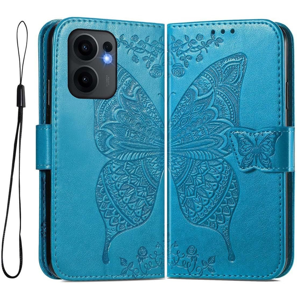 Klapphülle Für Oppo Reno 13f / Oppo Reno 13fs, Schmetterlingsmotiv, Blau