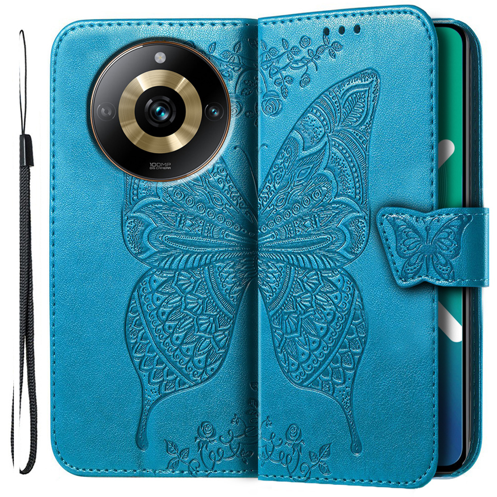Flip-case Für Realme 11 Pro / 11 Pro+, Schmetterling, Blau